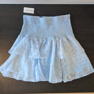 NWT Milly Ice Blue Jacquard Ruffle Mini Skirt